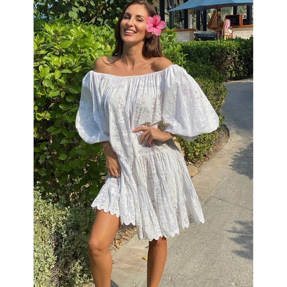 Juliet Dunn London Boho Layer Dress in Palladio Block Print White - Picture 3 of 8